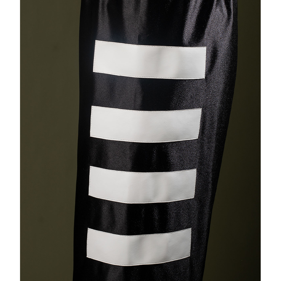 Johnny Cage Cosplay Pants Detail, four white stripe accents on the sides.