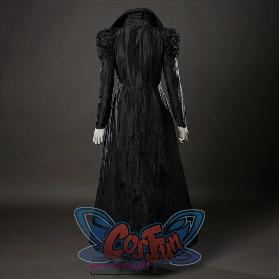 Movie Witch Elphaba Cosplay costume&#39;s  long coat is made of black wrinkled cloth, designed with a tight waist, a large skirt, and narrow sleeves, there are lace decoration on both shoulders.