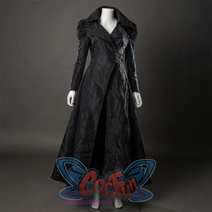 Movie Witch Elphaba Cosplay costume's whole is made of black wrinkled cloth, the long coat is designed with a tight waist, a large hem, and narrow sleeves.
