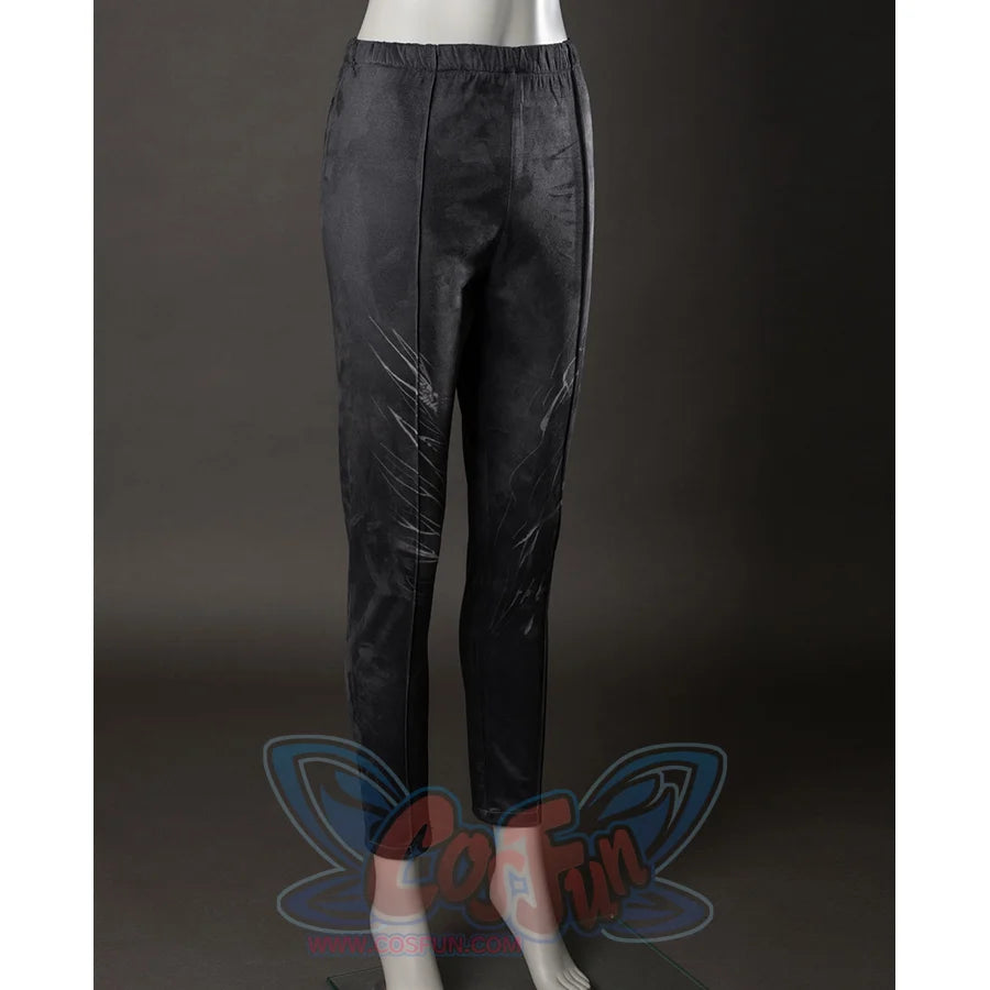 Wicked: For Good Elphaba Cosplay costume pants is black and gray with two lines down the middle of each leg and a white scratched texture.