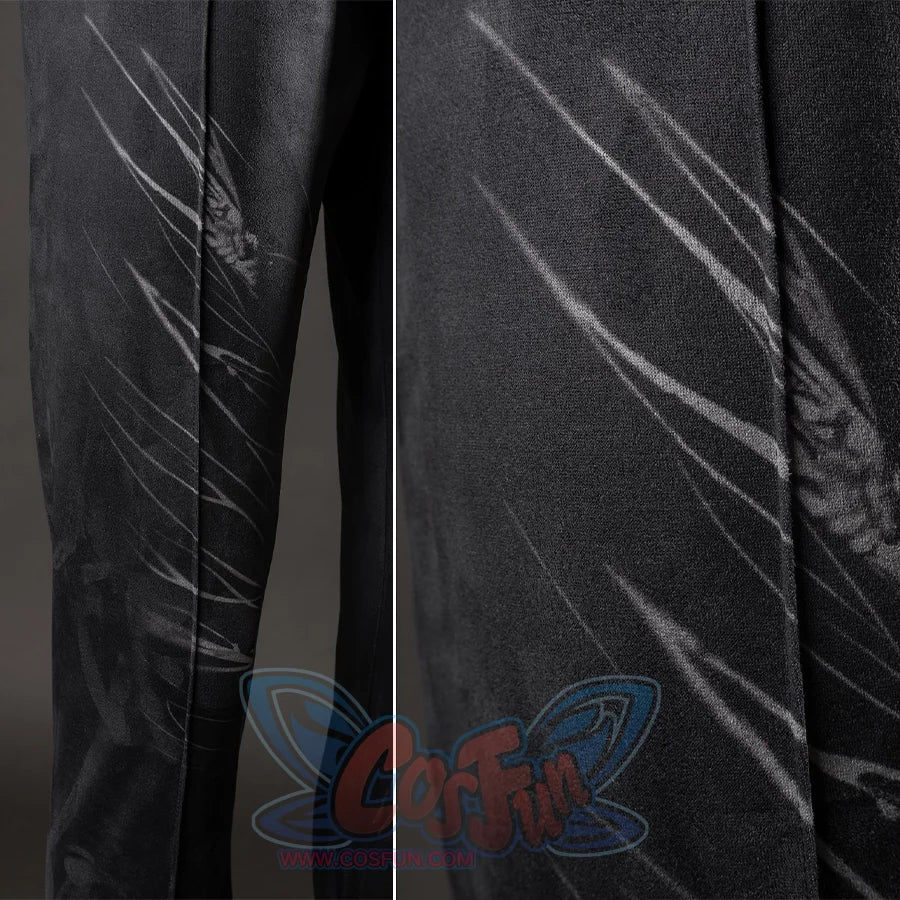 Wicked: For Good Elphaba Cosplay costume pants is black and gray with a white scratched texture on each leg.