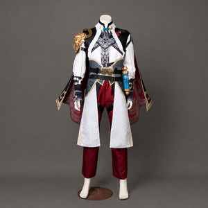 COSFUN Honkai: Star Rail Jing Yuan cosplay costume layers gold lion shoulder armor over a blue-trimmed split cloak and red.