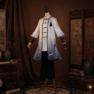 COSFUN Identity V Patient Emil cosplay costume sets gradient jacket over black pants with tassel and gloves.
