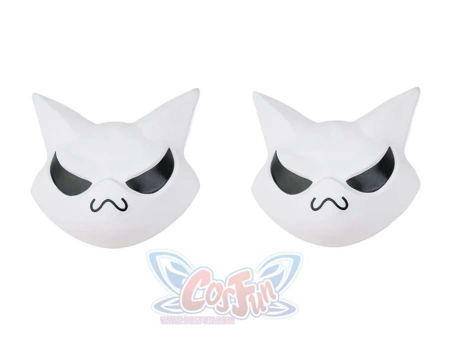 Nangong cosplay two white cat masks front view with black eye patches and nose details