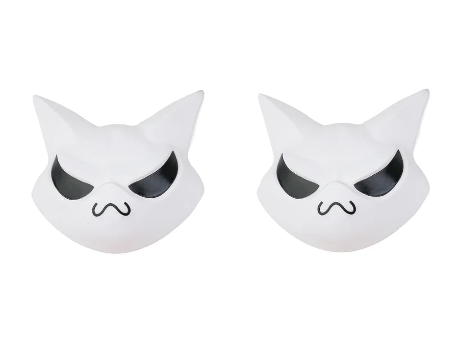 Nangong cosplay two white cat masks front view with black eye patches and nose details