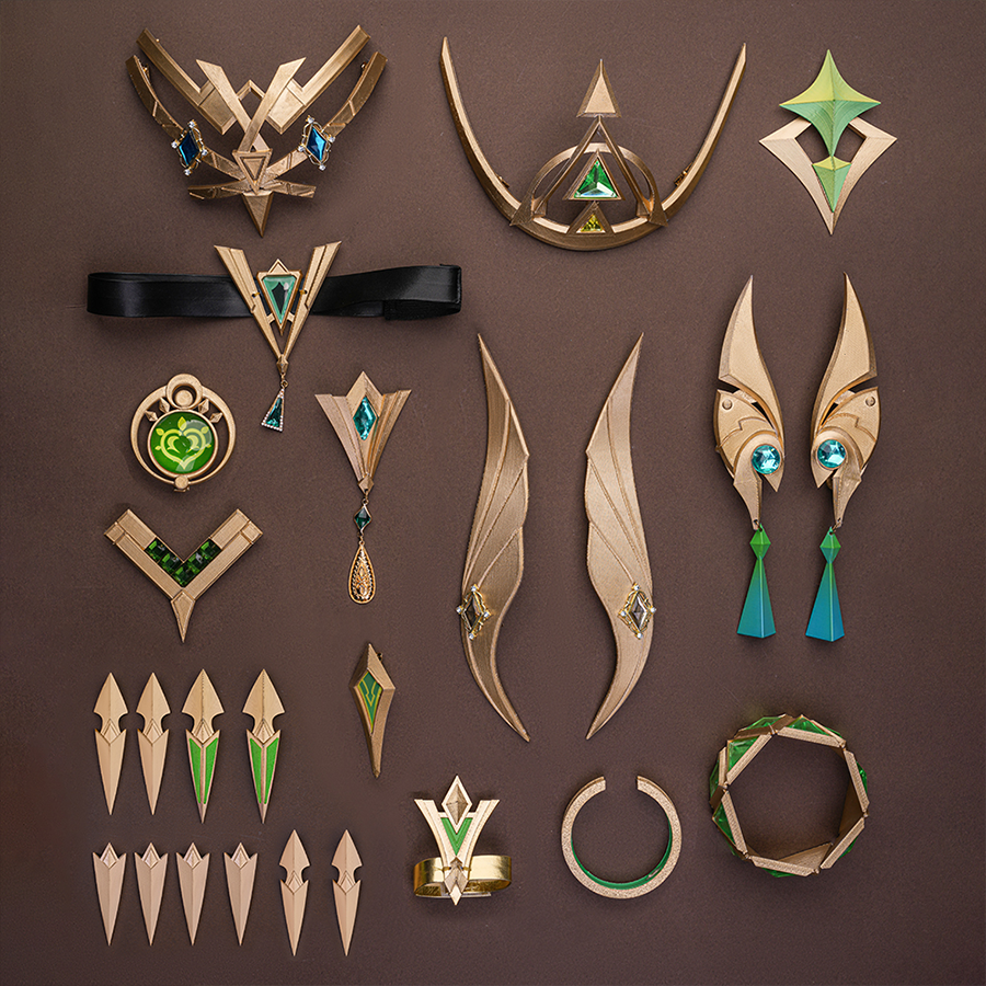 Nefer Cosplay Costume, accessories includes thigh ring, prop bracelets, PU leather bracelet, elf ears, ect.