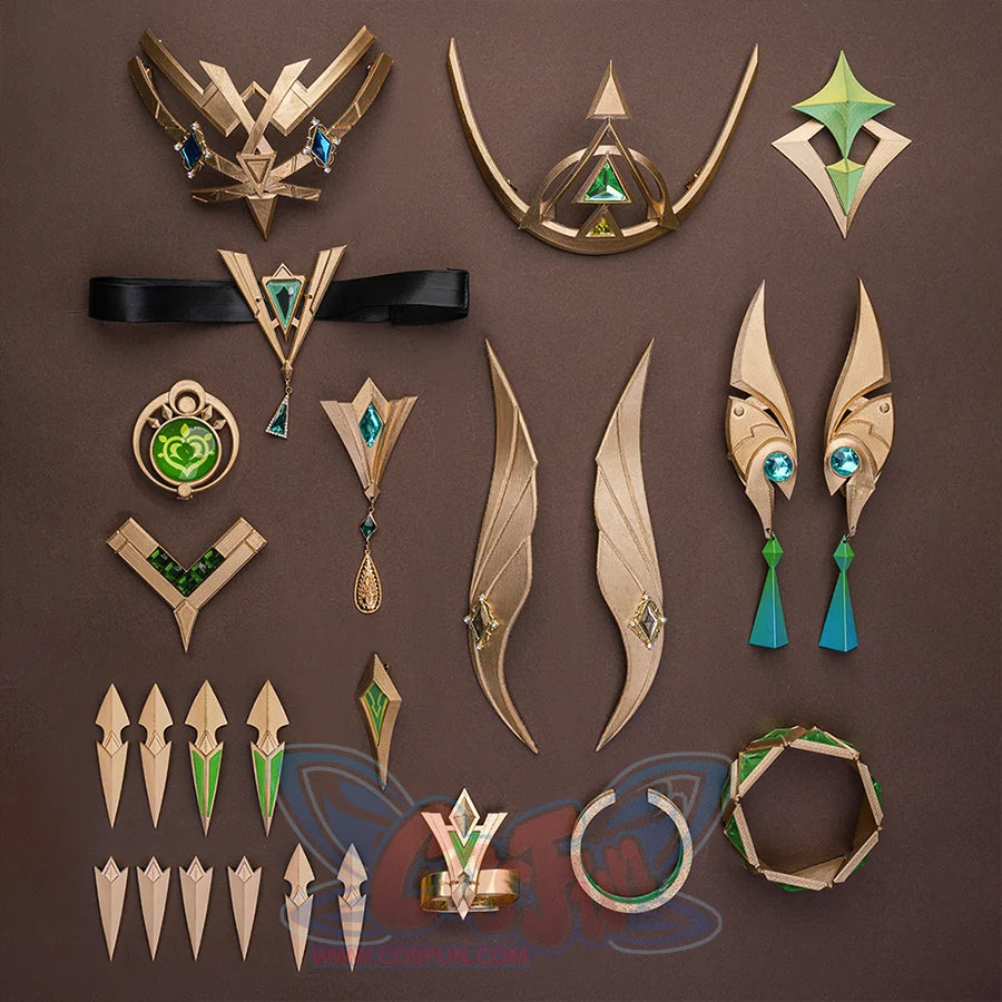 Nefer Cosplay Costume, accessories includes thigh ring, prop bracelets, PU leather bracelet, elf ears, ect.