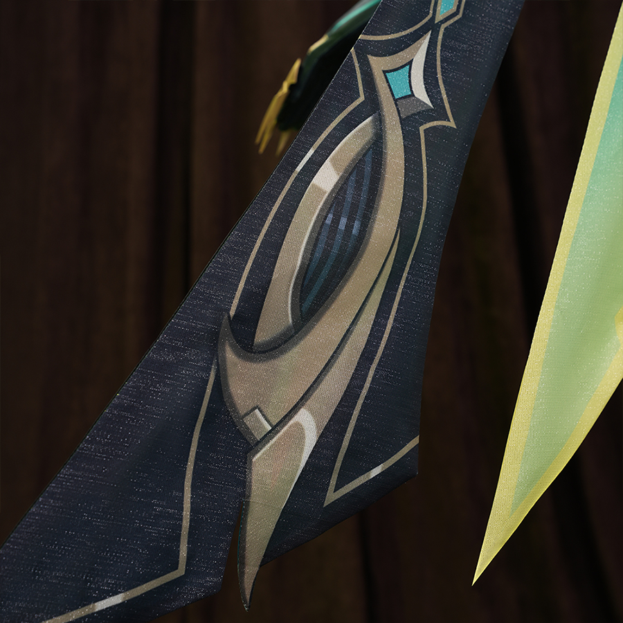 Genshin Impact Nefer Cosplay Costume, black sequins with gold and green floral patterns.