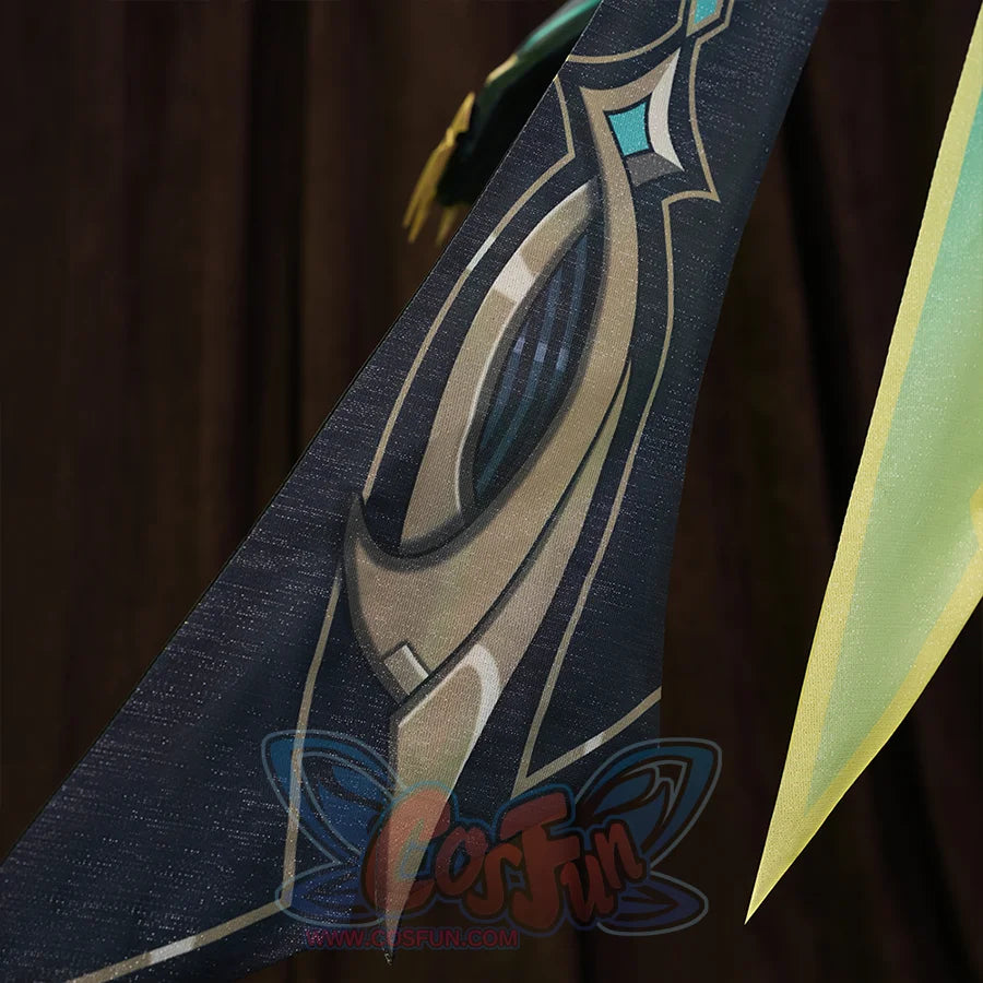 Genshin Impact Nefer Cosplay Costume, black sequins with gold and green floral patterns.