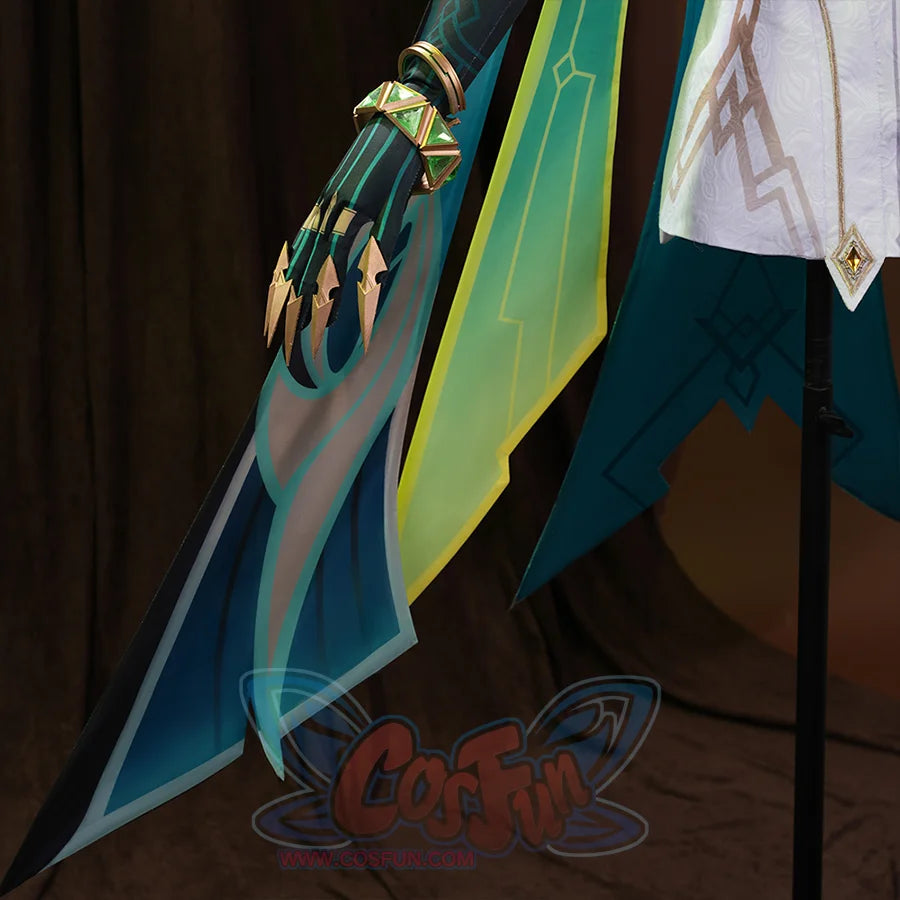 Genshin Impact Nefer Cosplay Costume close-up of sleeves, showing golden and green bracelet.