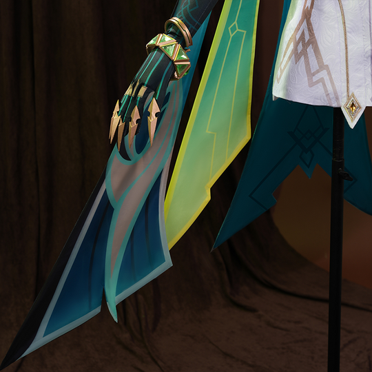Genshin Impact Nefer Cosplay Costume close-up of sleeves, showing golden and green bracelet.