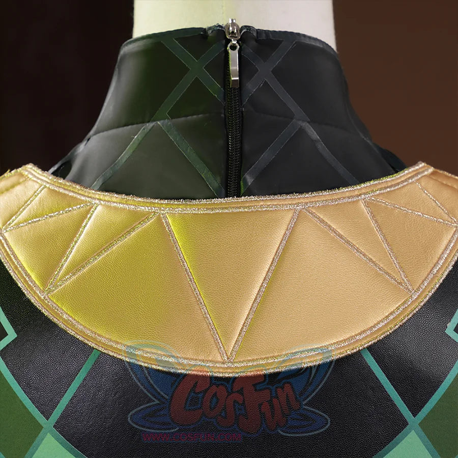 Genshin Impact Nefer Cosplay Costume, gold decoration on the back of collar.