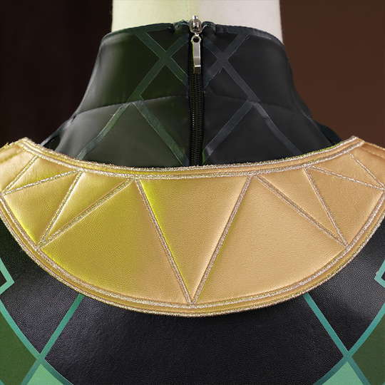 Genshin Impact Nefer Cosplay Costume, gold decoration on the back of collar.