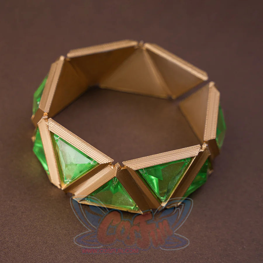 Genshin Impact Nefer Cosplay Costume prop bracelet, mainly golden and green colors.