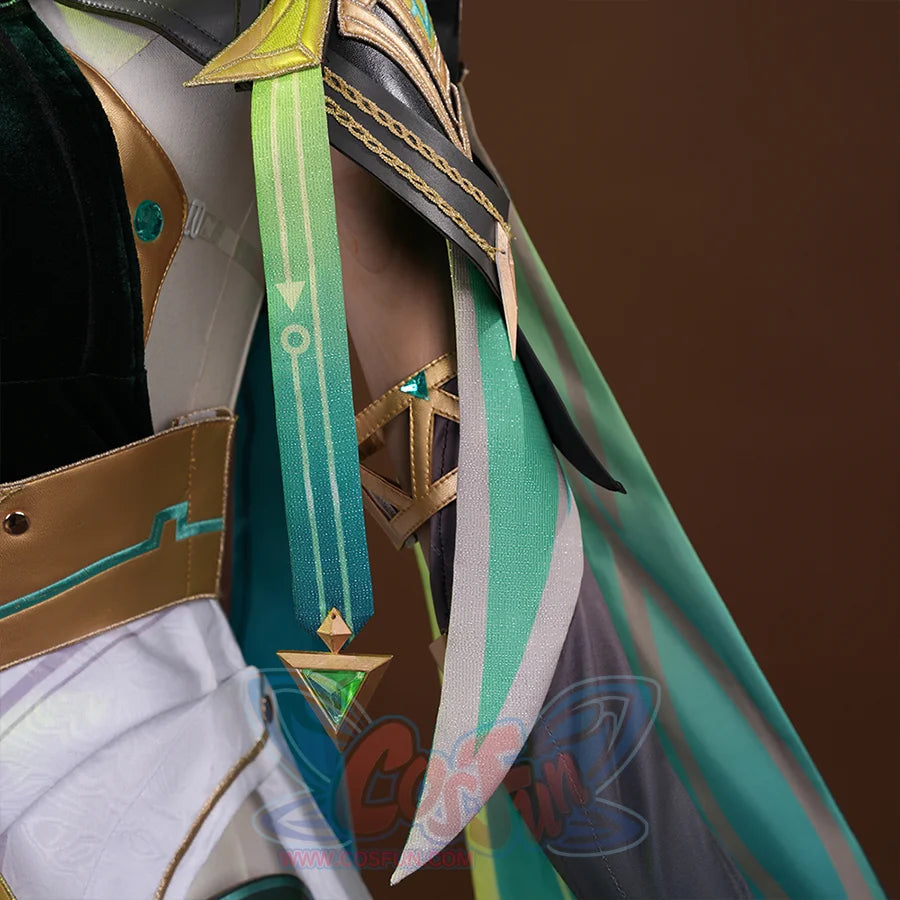 Nefer Cosplay Costume, the shoulders are decorated with green gradient ribbons.