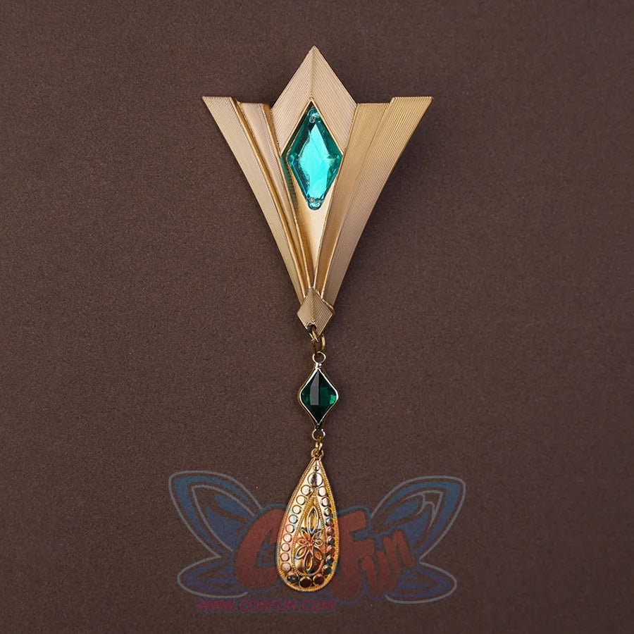 Genshin Impact Nefer Cosplay Costume, skirt prop, mainly golden and blue colors.