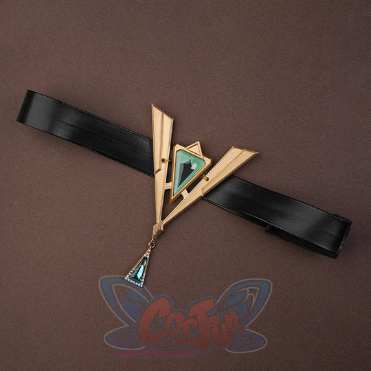 Genshin Impact Nefer Cosplay Thigh Ring, black PU leather with golden and green decoration.