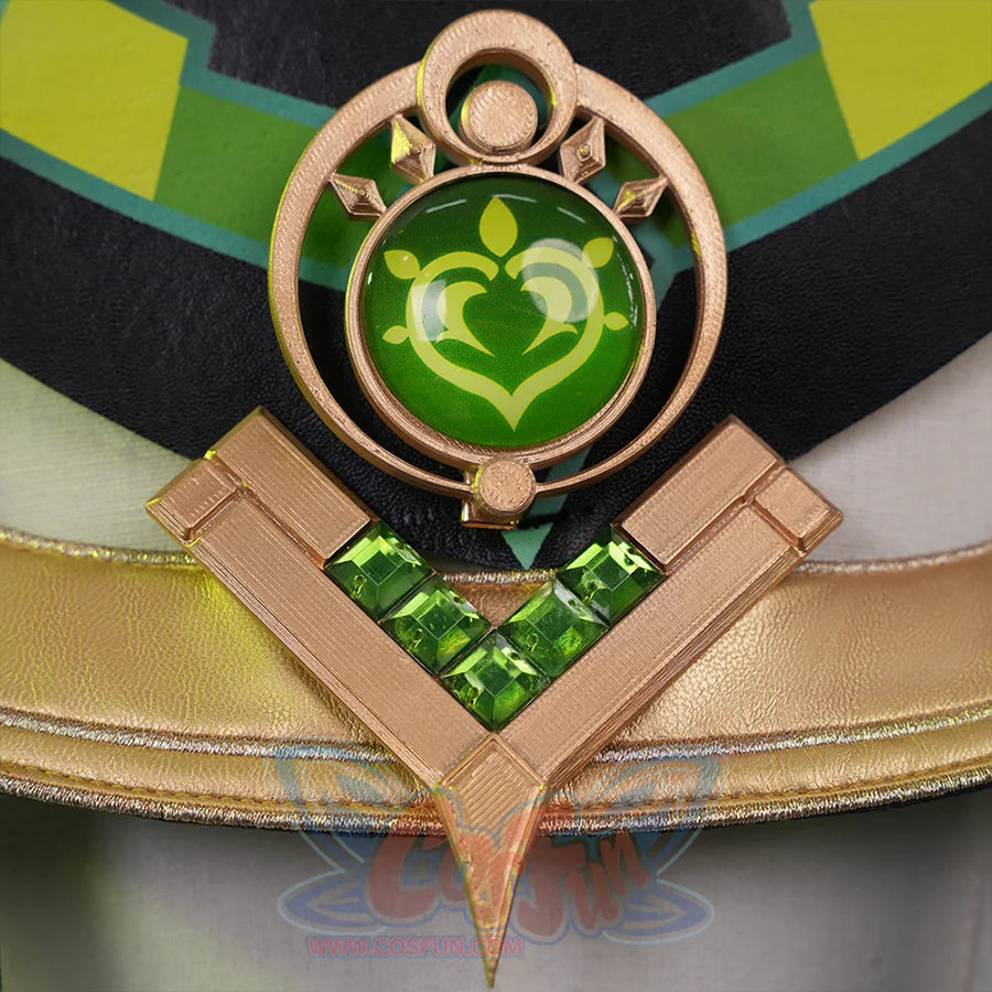 Genshin Impact Nefer Cosplay Costume back view of top, showing eye of god accessory.