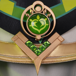 Genshin Impact Nefer Cosplay Costume back view of top, showing eye of god accessory.