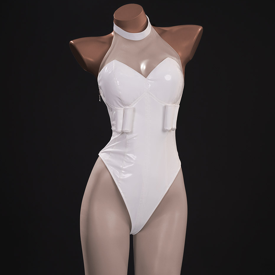 New Panty & Stocking with Garterbelt Gunsmith Cosplay Costume, white sleeveless bodysuit, front view.