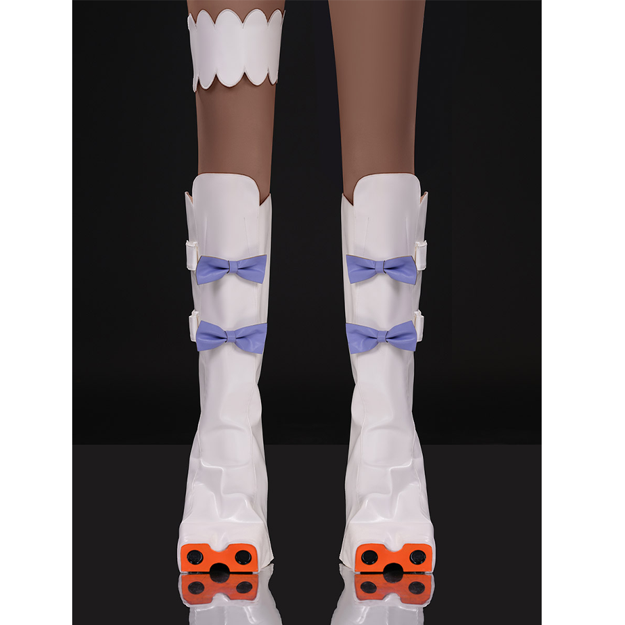 New Panty & Stocking with Garterbelt Gunsmith Cosplay Costume, white shoe covers with purple bow decorations.