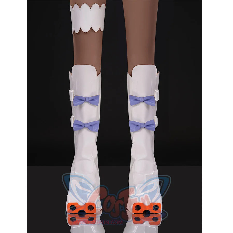 New Panty &amp; Stocking with Garterbelt Gunsmith Cosplay Costume, white shoe covers with purple bow decorations.