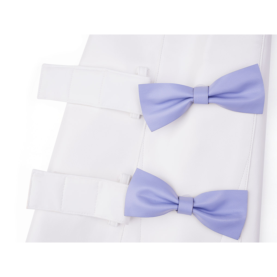 New Panty & Stocking with Garterbelt Gunsmith Cosplay Costume, white shoe covers with purple bow decorations.