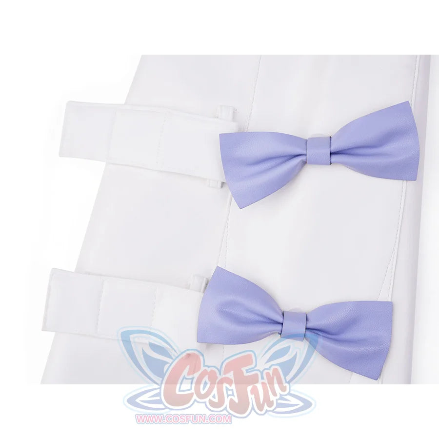 New Panty &amp; Stocking with Garterbelt Gunsmith Cosplay Costume, white shoe covers with purple bow decorations.