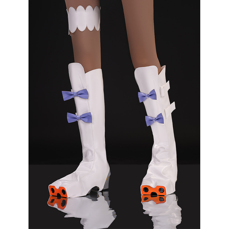 New Panty & Stocking with Garterbelt Gunsmith Cosplay Costume, white shoe covers with purple bow decorations.