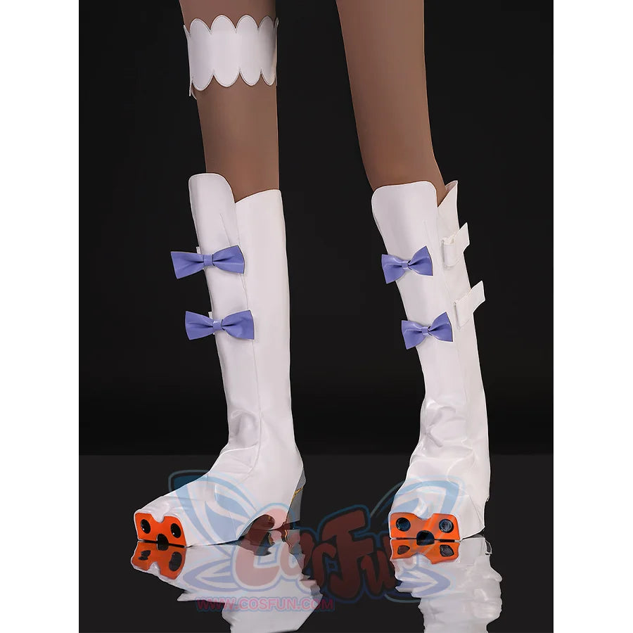 New Panty &amp; Stocking with Garterbelt Gunsmith Cosplay Costume, white shoe covers with purple bow decorations.
