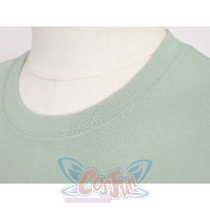 Nick cosplay costume green t-shirt collar detail showing ribbed neckline and quality fabric construction