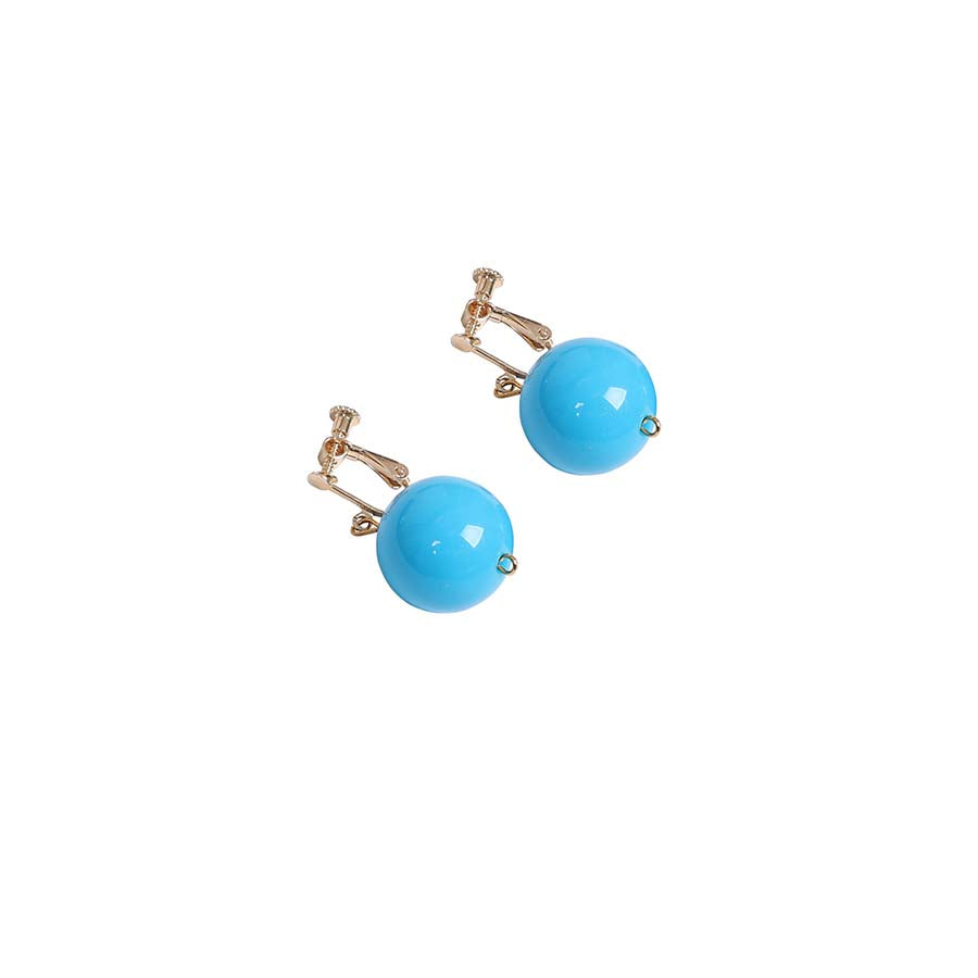 Blue spherical earrings with gold clip - ons, part of the Ninja Peach costume accessories.