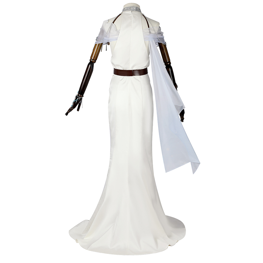 Nu: Carnival Edmond Cosplay Costume, a white long gown with decorative shoulder pieces, back view.