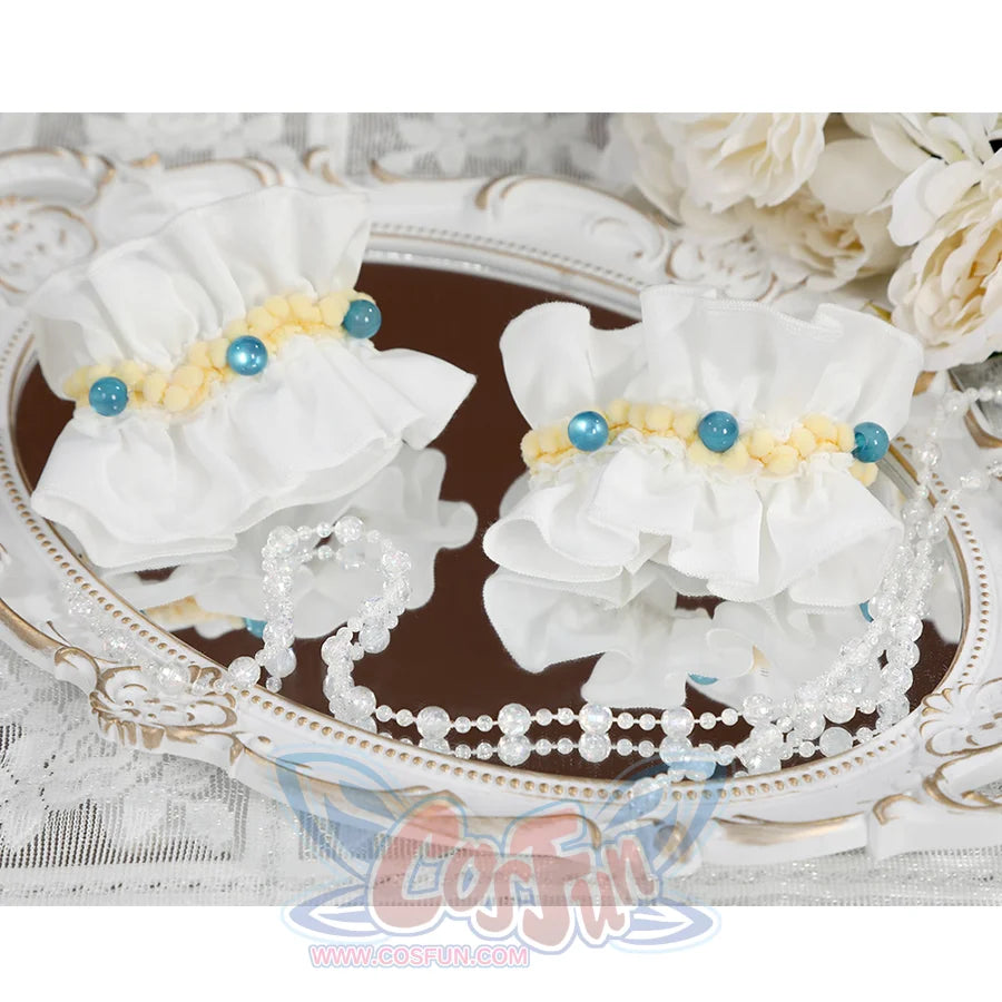 Nu: Carnival Garu Cosplay Costume, white hand accessories with yellow and blue accents.