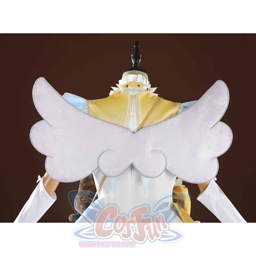 Nu: Carnival Garu Cosplay Costume, white , blue and yellow outfit with a wing on the back.