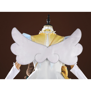 Nu: Carnival Garu Cosplay Costume, white , blue and yellow outfit with a wing on the back.
