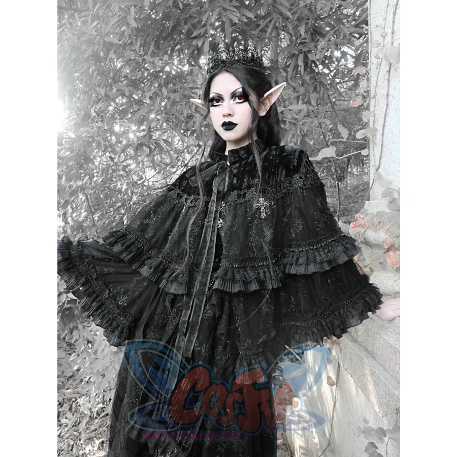 Classic Gothic Lace Dark Velvet Multi-Layered Cloak