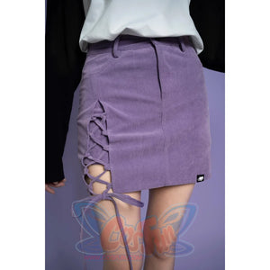 Corduroy Strap Slit A-Line Breech Skirt - cosfun