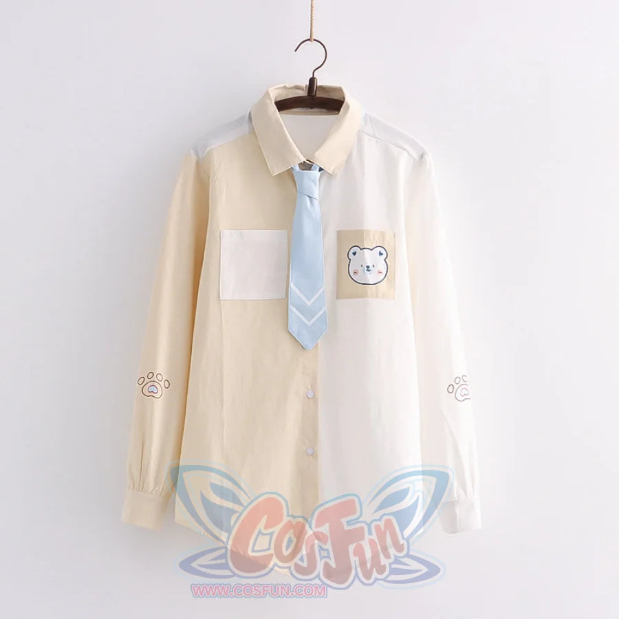 Soft Girl Cute Color Matching Long Sleeve Shirt Beige Long Sleeve / S
