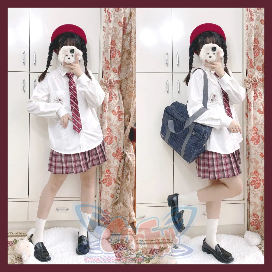Soft Girl Versatile Wine Red Plaid Elastic Pleated Uniform Skirt - cosfun