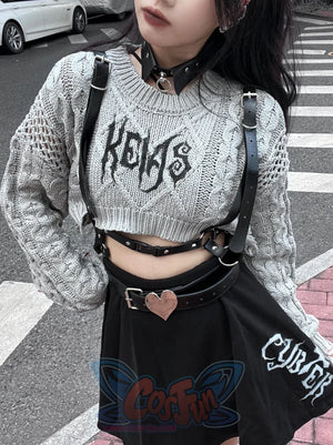 College Style Open Waist Round Neck Knitted Top