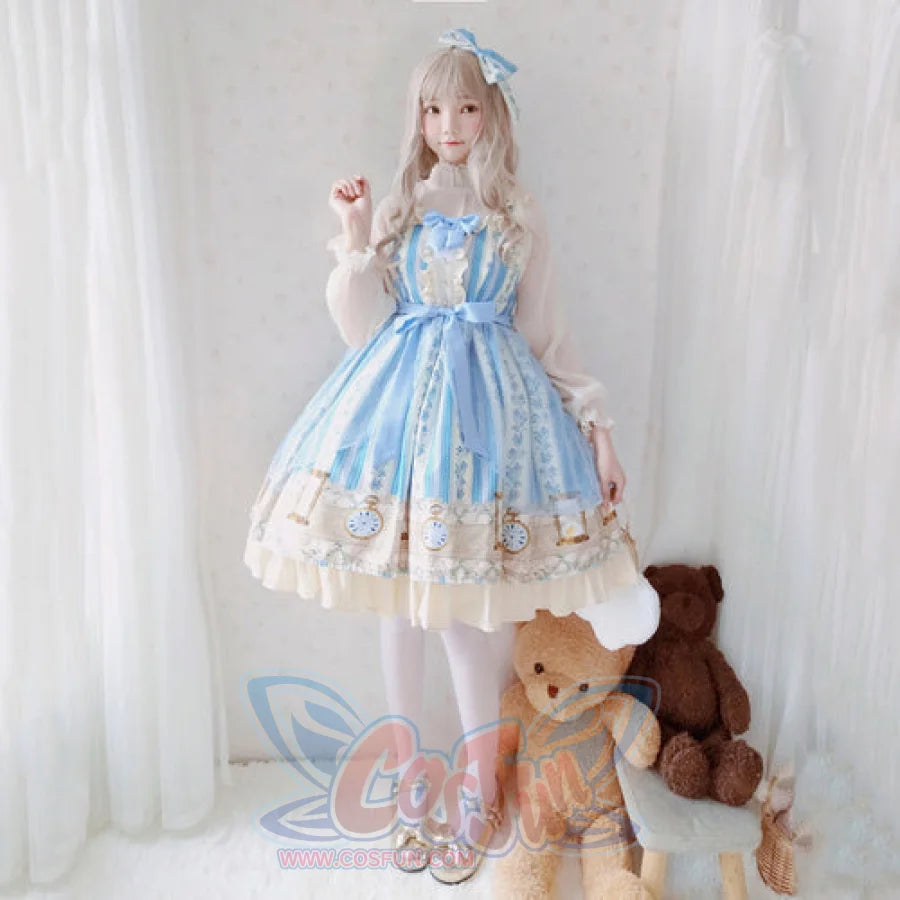 Kawaii Lolita Dress Lace Princess Skirt Lolita Cosplay Summer Dress J52006 Blue / S Costumes