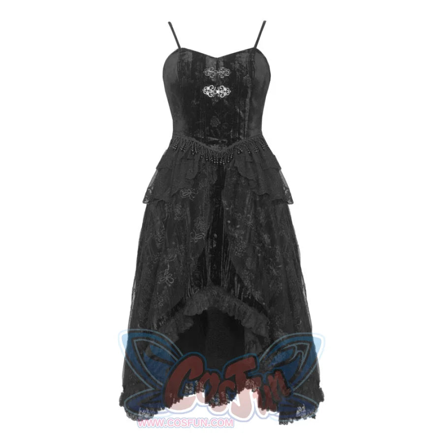 Classical Gothic Velvet Plate Strap Dress Black / S