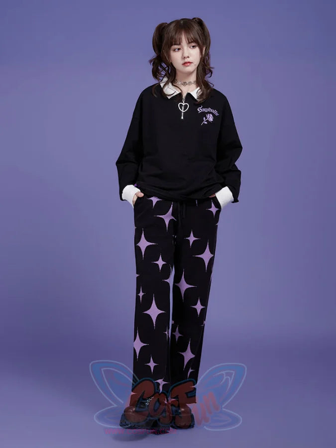 Black And Purple Star Sweet Style Knitted Pants Thick Pants Pants