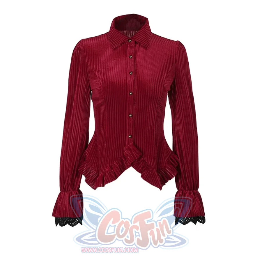 Halloween Gothic Lolita Red And Black Vintage Set Shirt / S