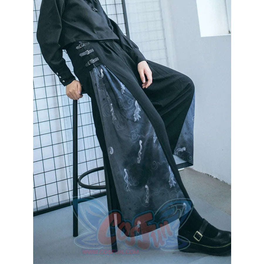 Chinese Style Stitched Wide Leg Pants Retro High Waist Hanging Feeling Loose Pants S20198 Pants