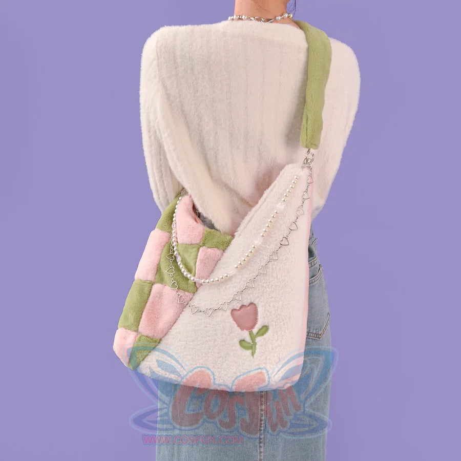 Plush Pink Spliced Large-Capacity Bag S22417