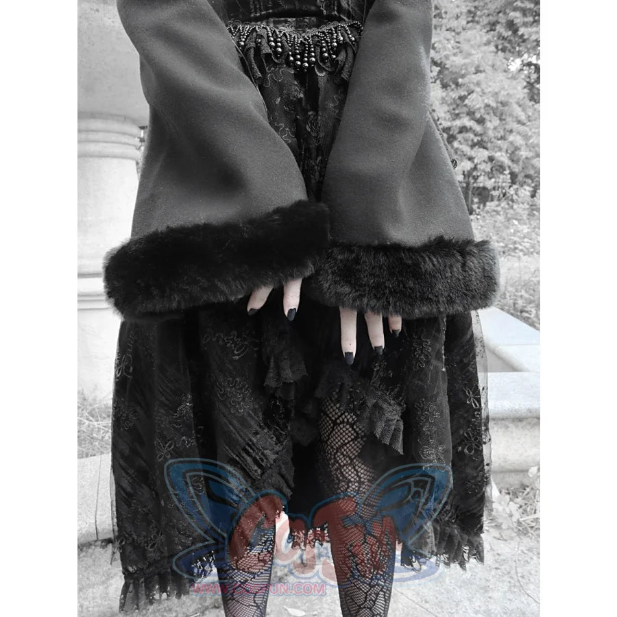 Classic Gothic Woolen Bat Collar Dark Style Coat