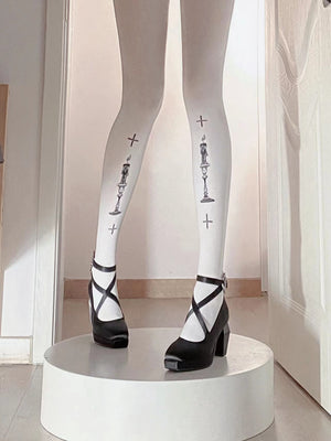 Original Silk Strappy Gothic Nun Square Toe High Heels S22994