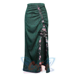 Halter Belt Slit Leather Buckle Bow Skirt Black Green / S